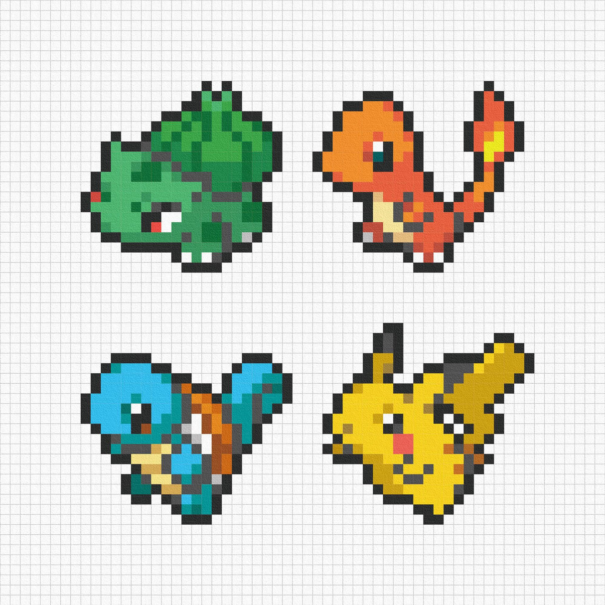 ピクセルアート|ポケモン4匹のドット絵キャンバス