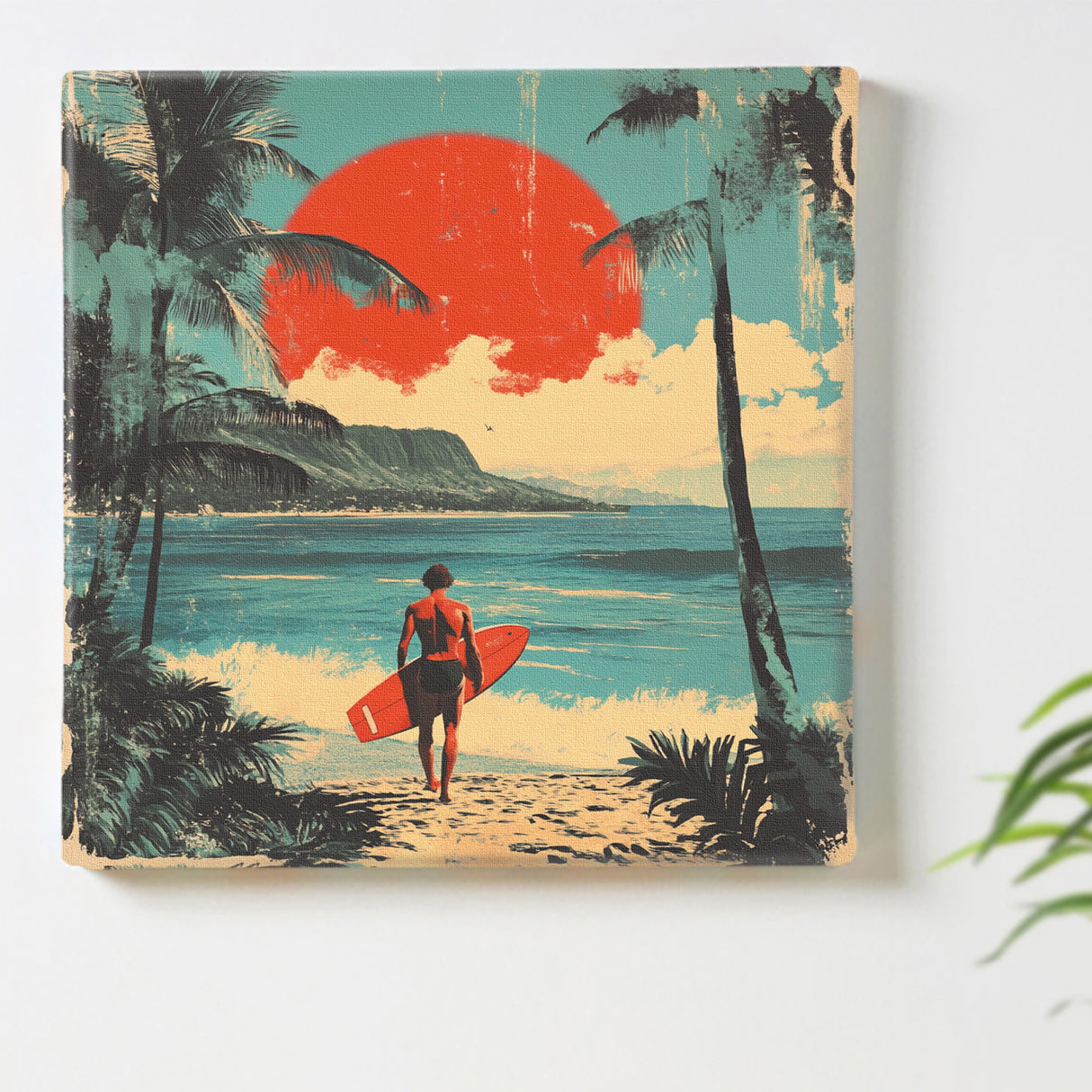 ハワイアンレトロアート「サンセット・サーフライド」