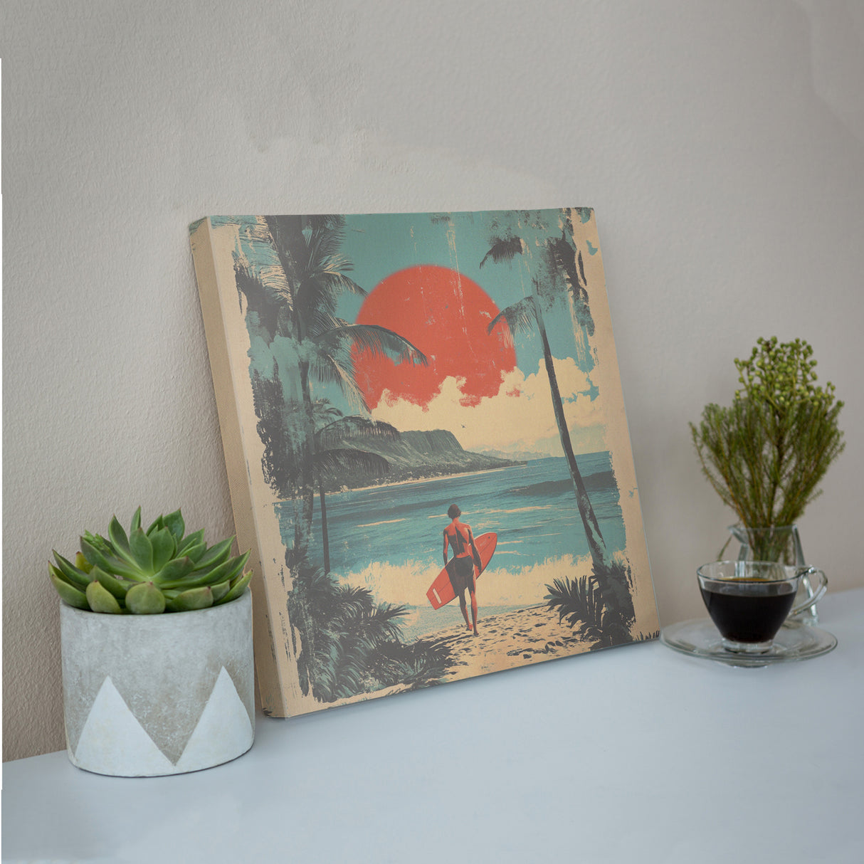 ハワイアンレトロアート「サンセット・サーフライド」