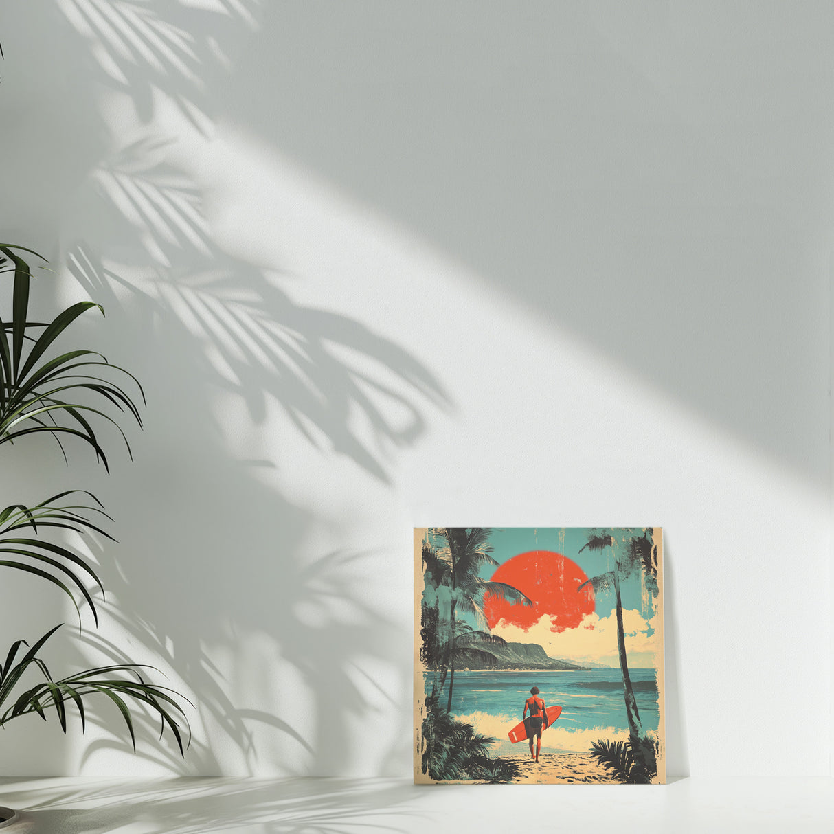 ハワイアンレトロアート「サンセット・サーフライド」