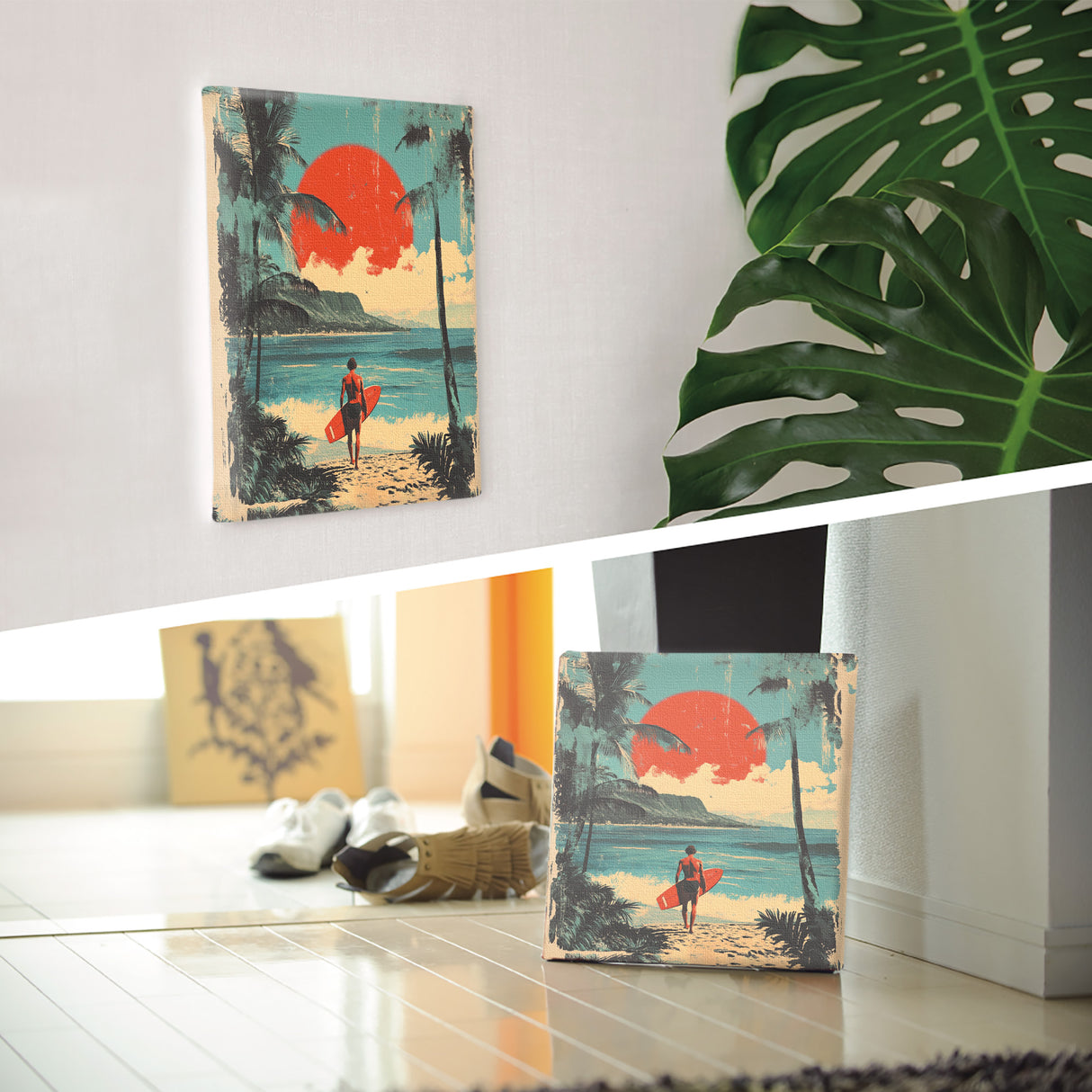 ハワイアンレトロアート「サンセット・サーフライド」