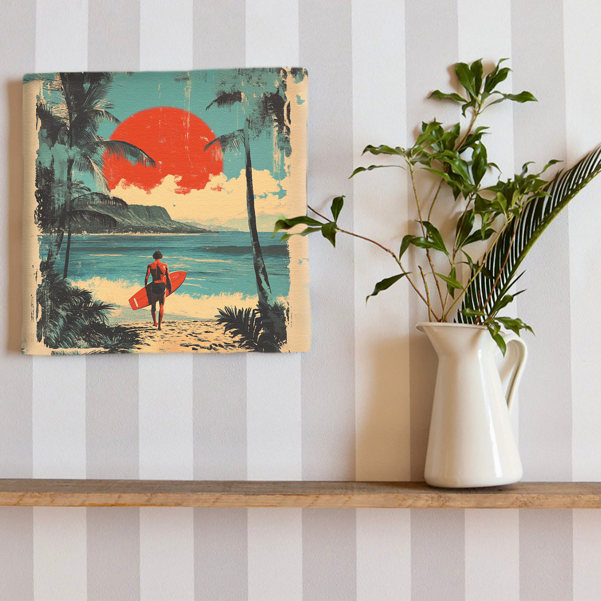 ハワイアンレトロアート「サンセット・サーフライド」