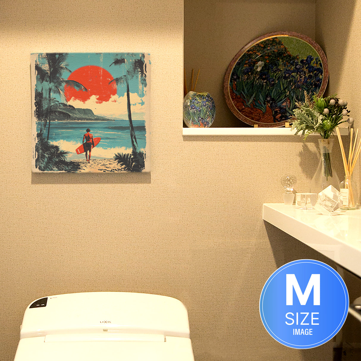 ハワイアンレトロアート「サンセット・サーフライド」