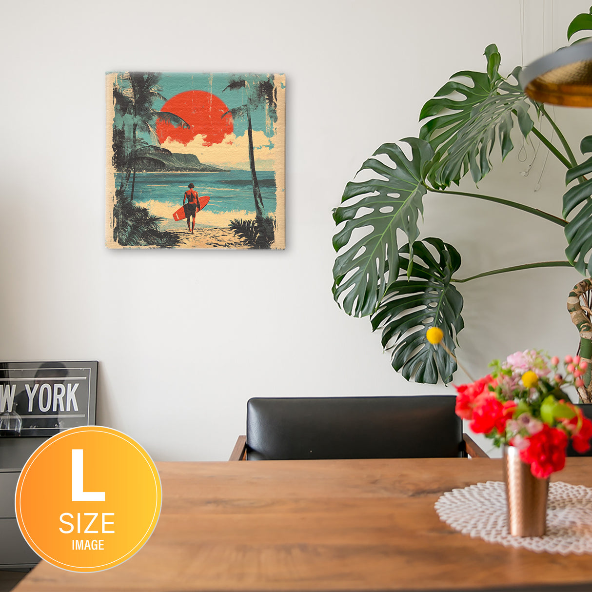 ハワイアンレトロアート「サンセット・サーフライド」