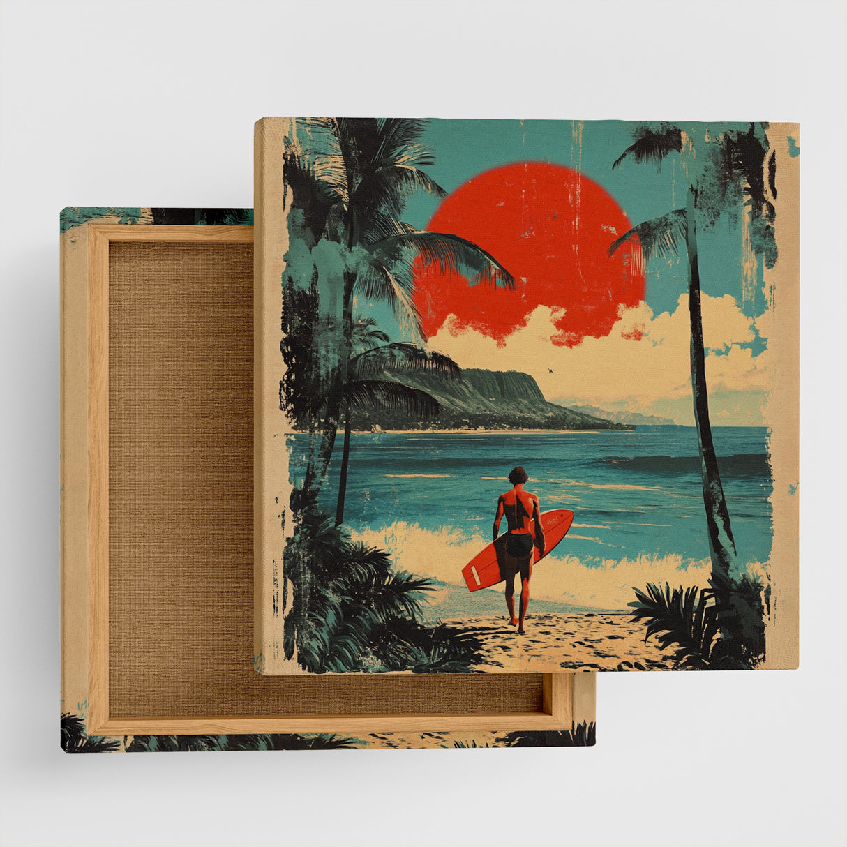 ハワイアンレトロアート「サンセット・サーフライド」
