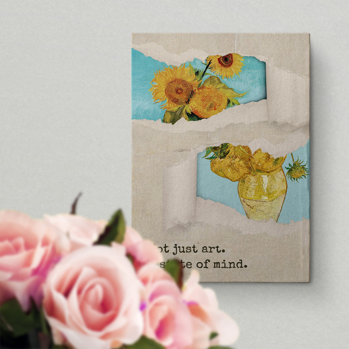 ゴッホの「ひまわり」をモチーフ、黄色い花は幸福感の象徴