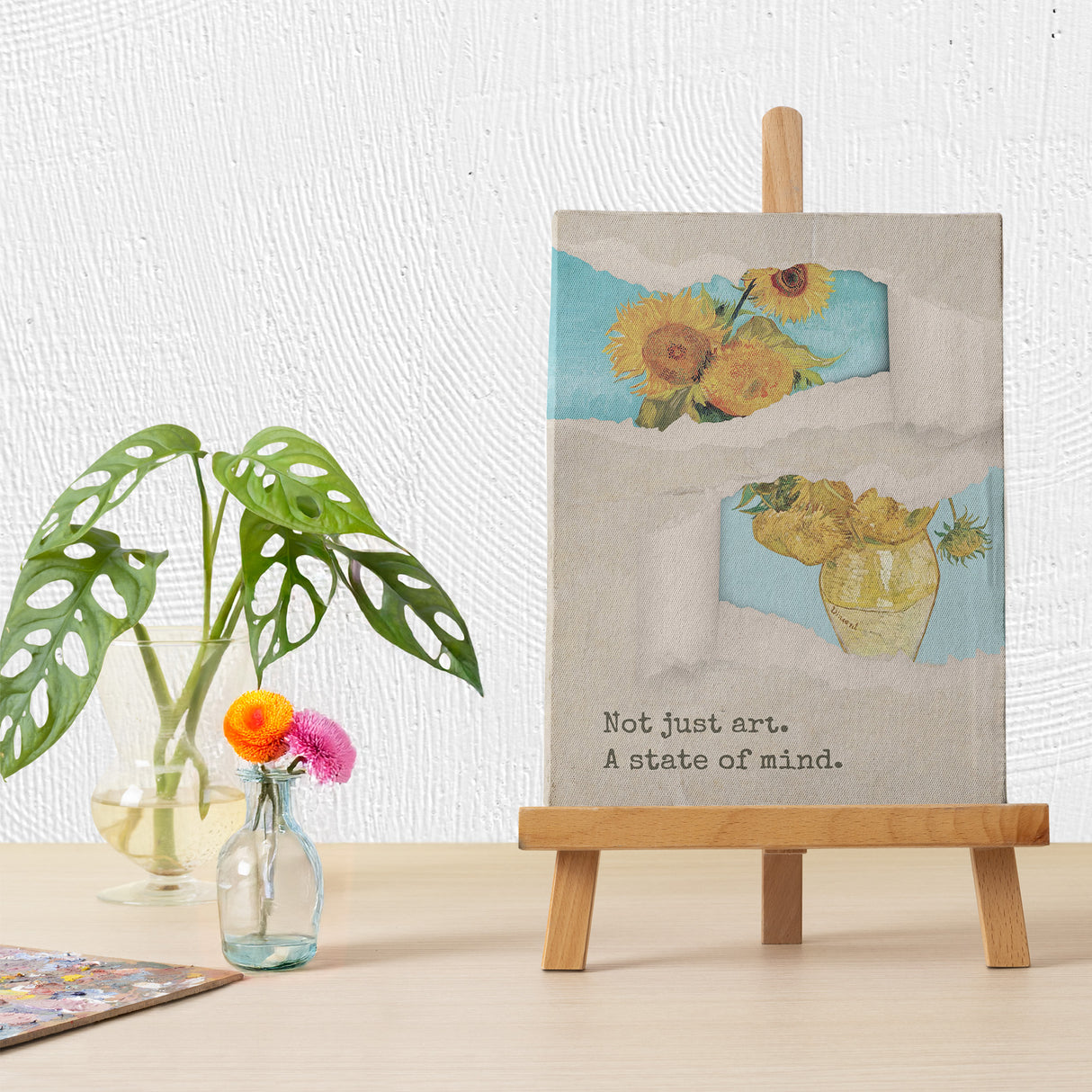 ゴッホの「ひまわり」をモチーフ、黄色い花は幸福感の象徴