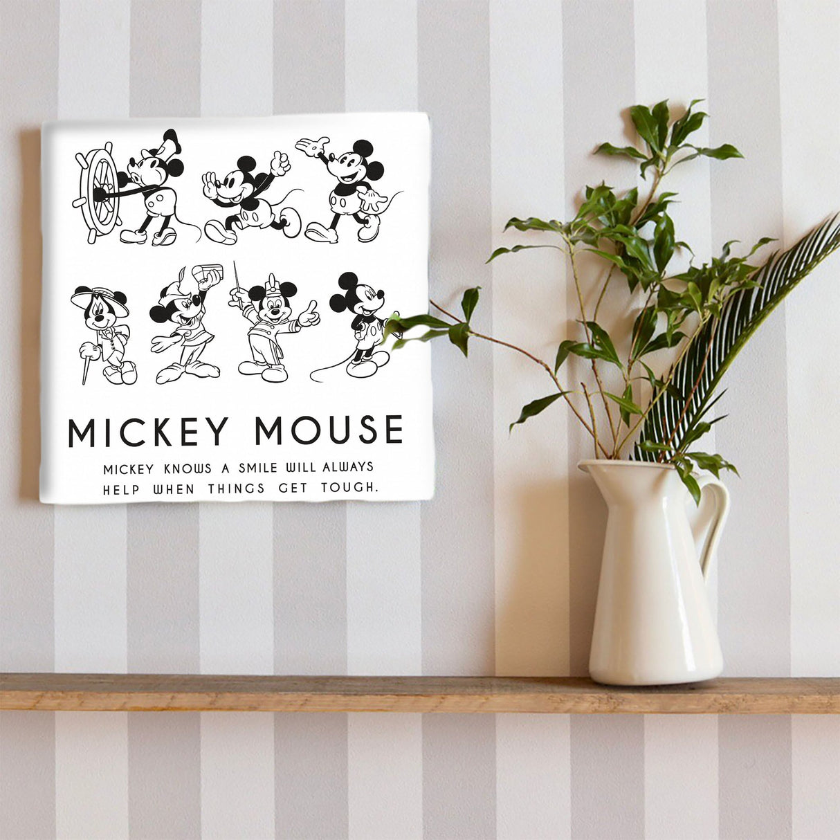 ミッキーマウスのファブリックパネル インテリア 雑貨 アート モノクロ dsny-1710-01