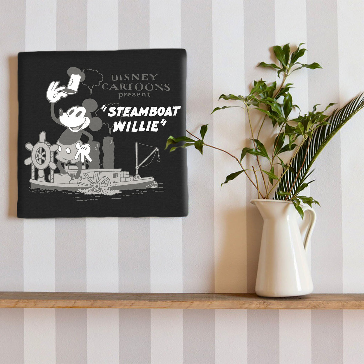 ミッキーマウスのファブリックパネル インテリア雑貨 アートパネル キャンバス ディズニー 蒸気船ウィリー dsny-2303-05