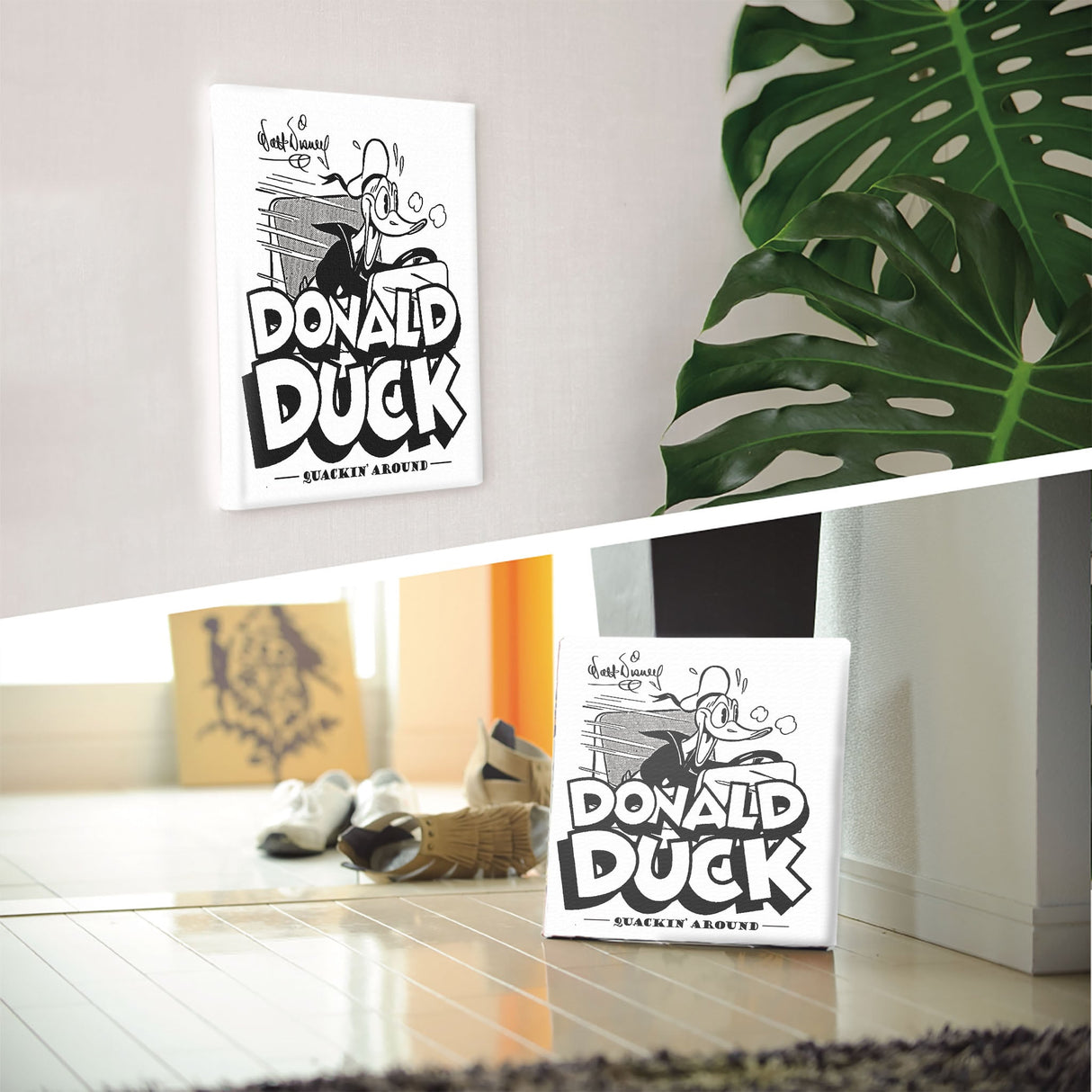 ドナルドダックのファブリックパネル インテリア雑貨 アートパネル キャンバス ディズニー モノクロ dsny-2303-08
