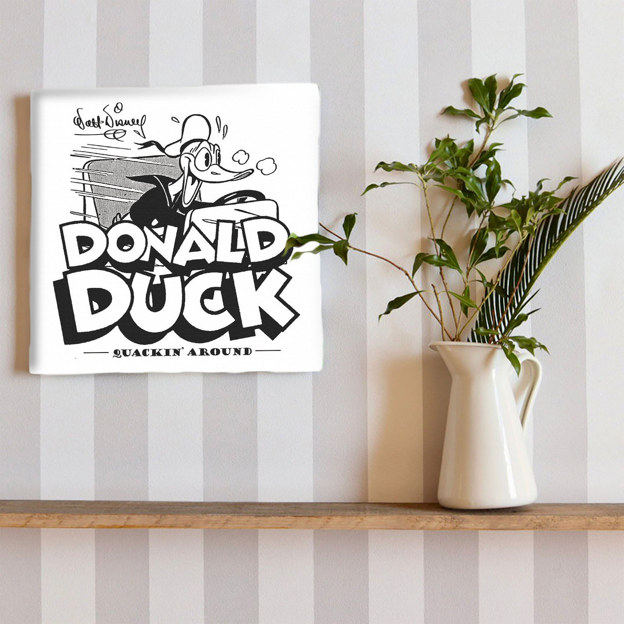 ドナルドダックのファブリックパネル インテリア雑貨 アートパネル キャンバス ディズニー モノクロ dsny-2303-08