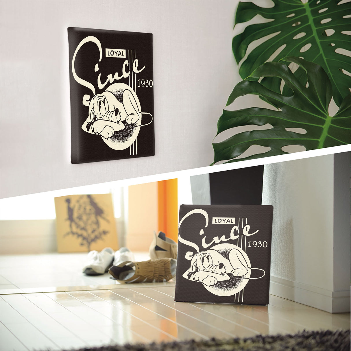 プルートのファブリックパネル インテリア雑貨 アートパネル キャンバス ディズニー モノクロ dsny-2303-09