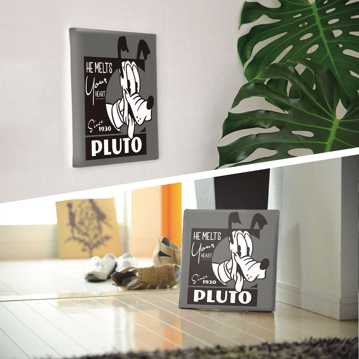 プルートのウォールデコ インテリア雑貨 アートパネル キャンバス ディズニー モノクロ dsny-2303-10