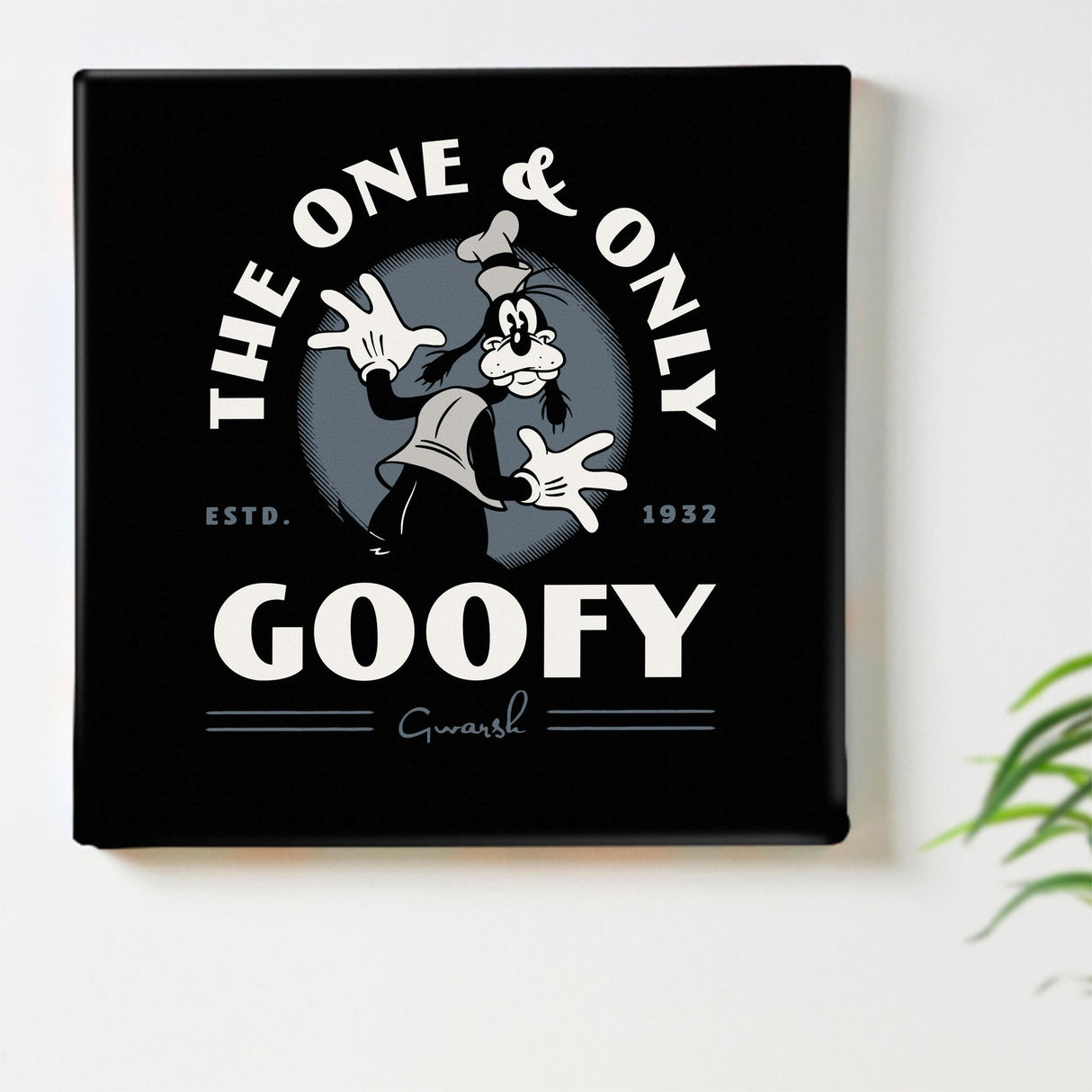 グーフィーのファブリックパネル インテリア雑貨 アートパネル キャンバス ディズニー モノクロ dsny-2303-11