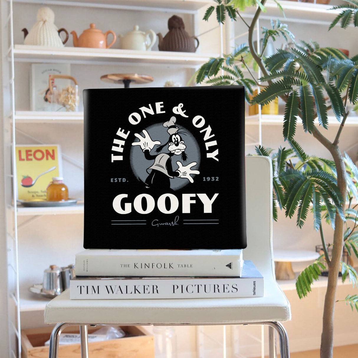 グーフィーのファブリックパネル インテリア雑貨 アートパネル キャンバス ディズニー モノクロ dsny-2303-11