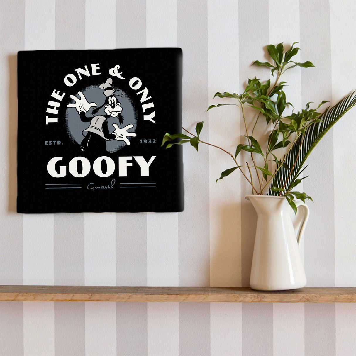 グーフィーのファブリックパネル インテリア雑貨 アートパネル キャンバス ディズニー モノクロ dsny-2303-11