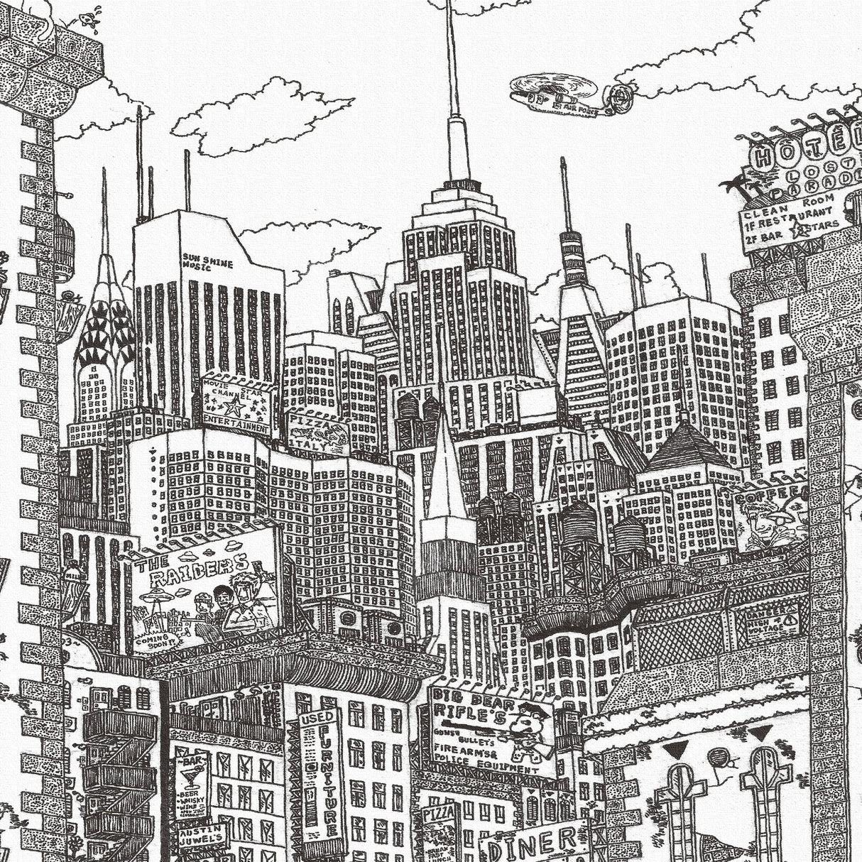 街並みイラストのファブリックパネル アート 雑貨 mzk-0002 - ArtDeli. アートパネル専門店