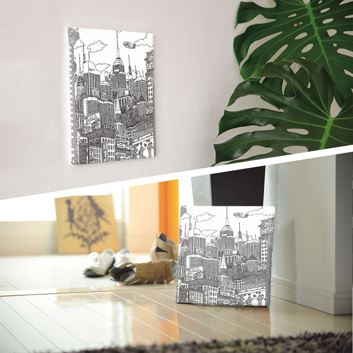 街並みイラストのファブリックパネル アート 雑貨 mzk-0002 - ArtDeli. アートパネル専門店