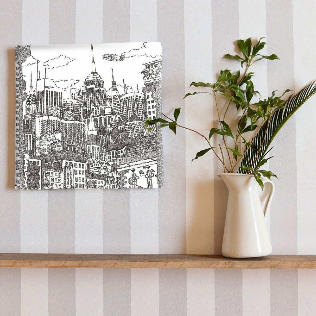 街並みイラストのファブリックパネル アート 雑貨 mzk-0002 - ArtDeli. アートパネル専門店