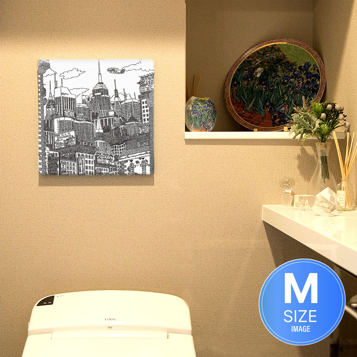 街並みイラストのファブリックパネル アート 雑貨 mzk-0002 - ArtDeli. アートパネル専門店