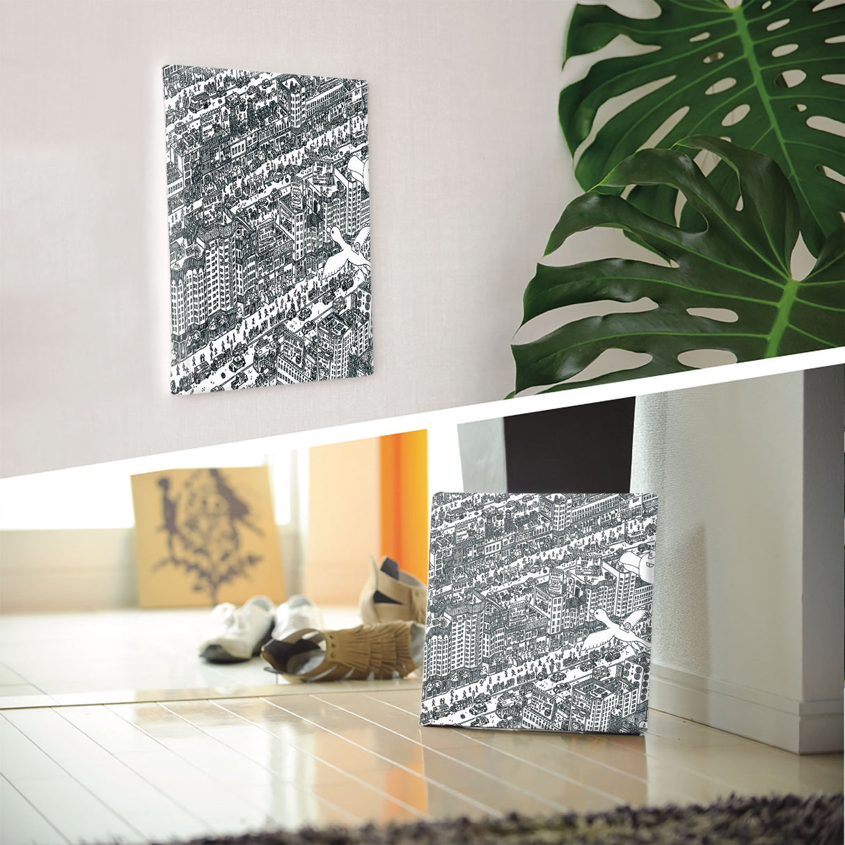 街並みイラストのファブリックボード 一人暮らし インテリア mzk-0004 - ArtDeli. アートパネル専門店