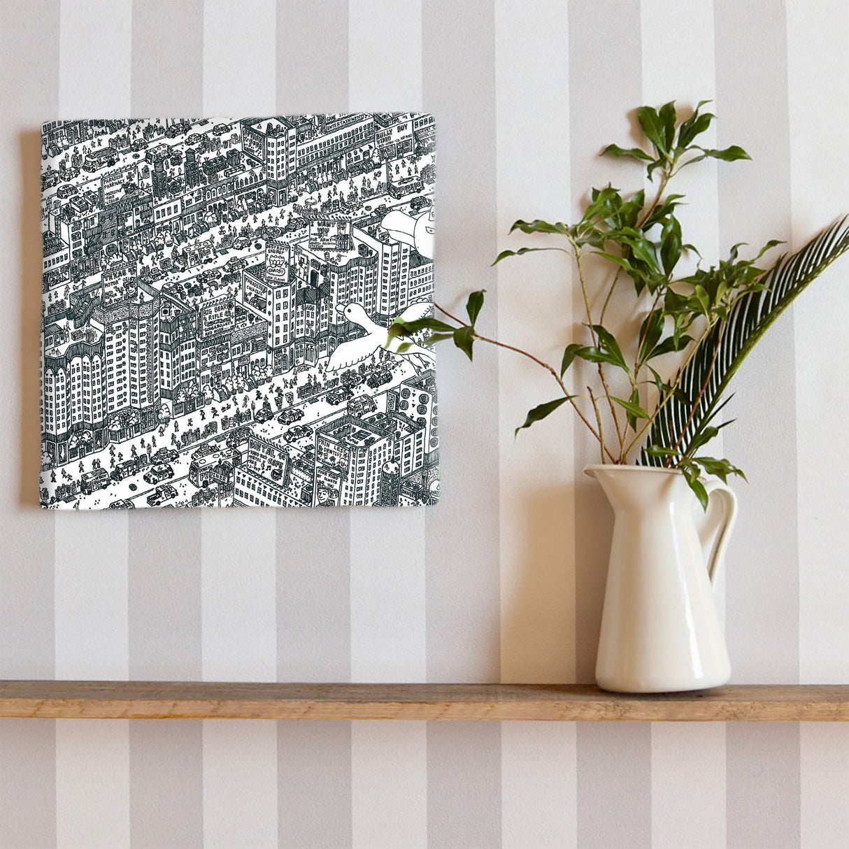 街並みイラストのファブリックボード 一人暮らし インテリア mzk-0004 - ArtDeli. アートパネル専門店