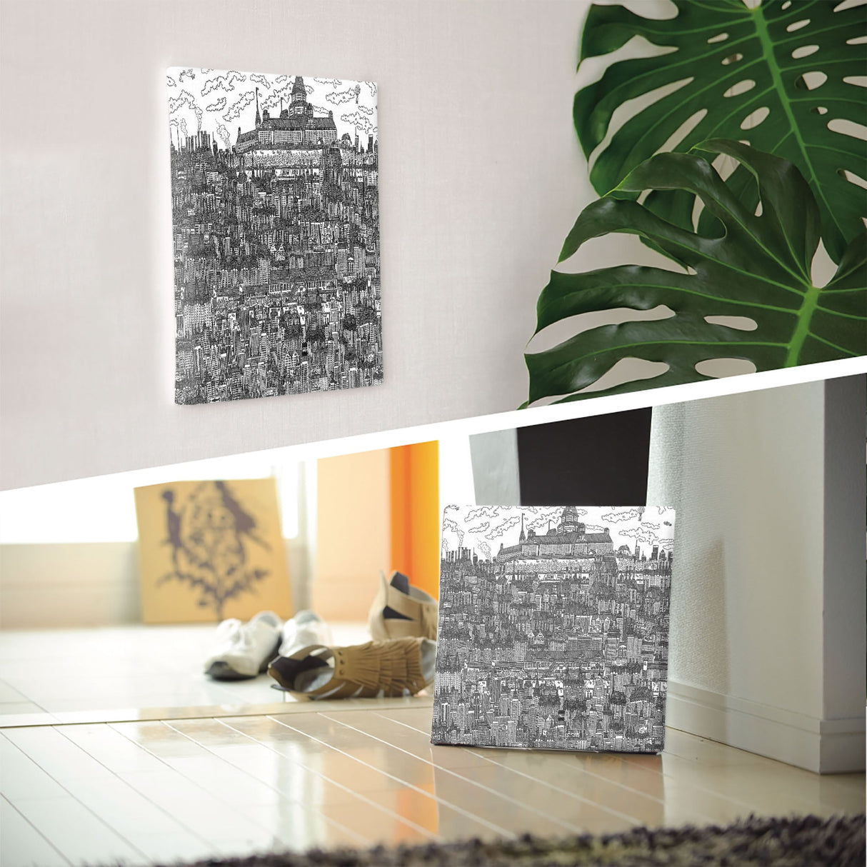 Mizuki the Cityのファブリックパネル インテリア 雑貨 アート モノクロ 街並み mzk-0009 - ArtDeli. アートパネル専門店