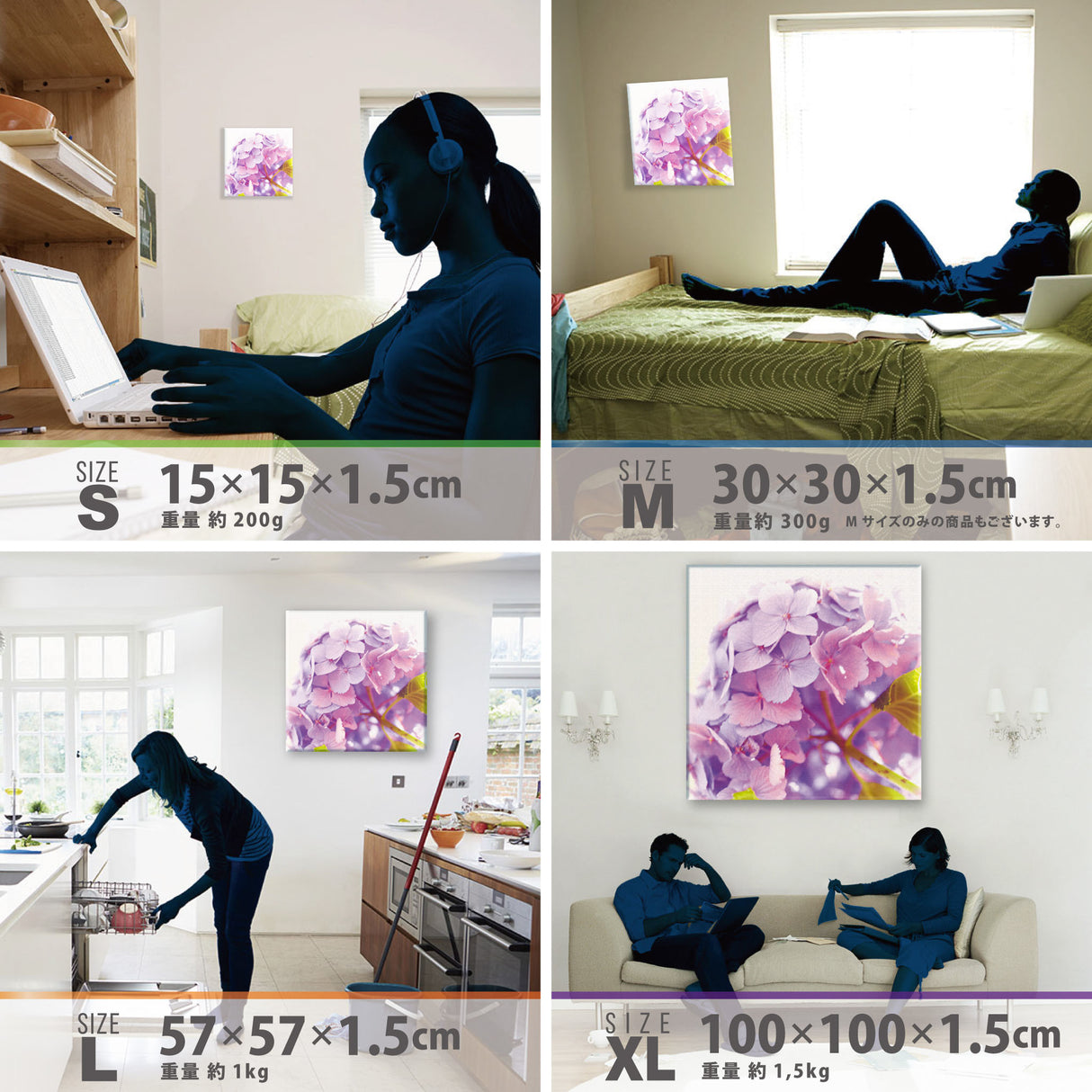 アジサイの壁掛けアートセット インテリア雑貨 アートパネル キャンバス 花 パープル nori-2005-039 - ArtDeli. アートパネル専門店