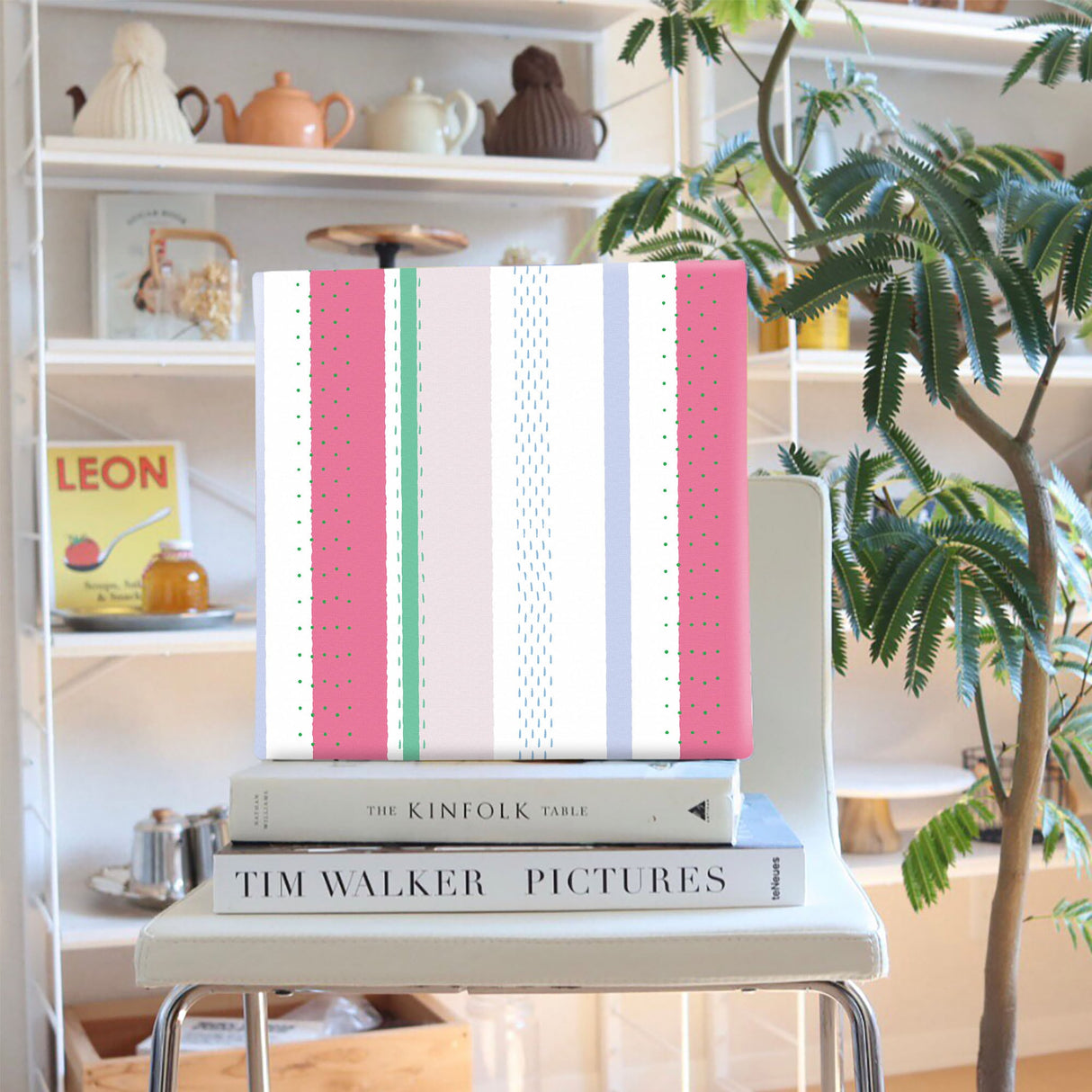 Striped wooden frame fabric panel interior art pat-0087