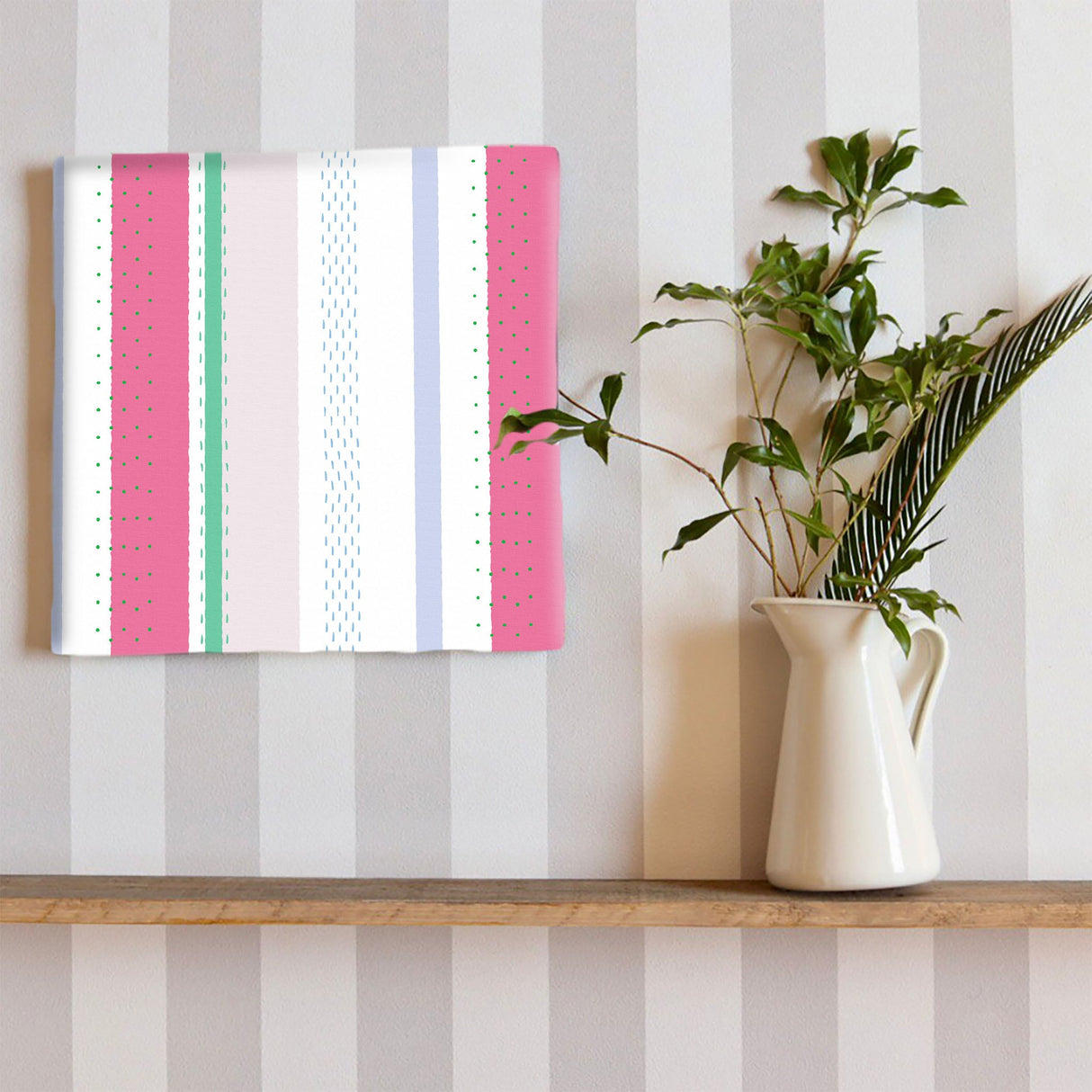 Striped wooden frame fabric panel interior art pat-0087