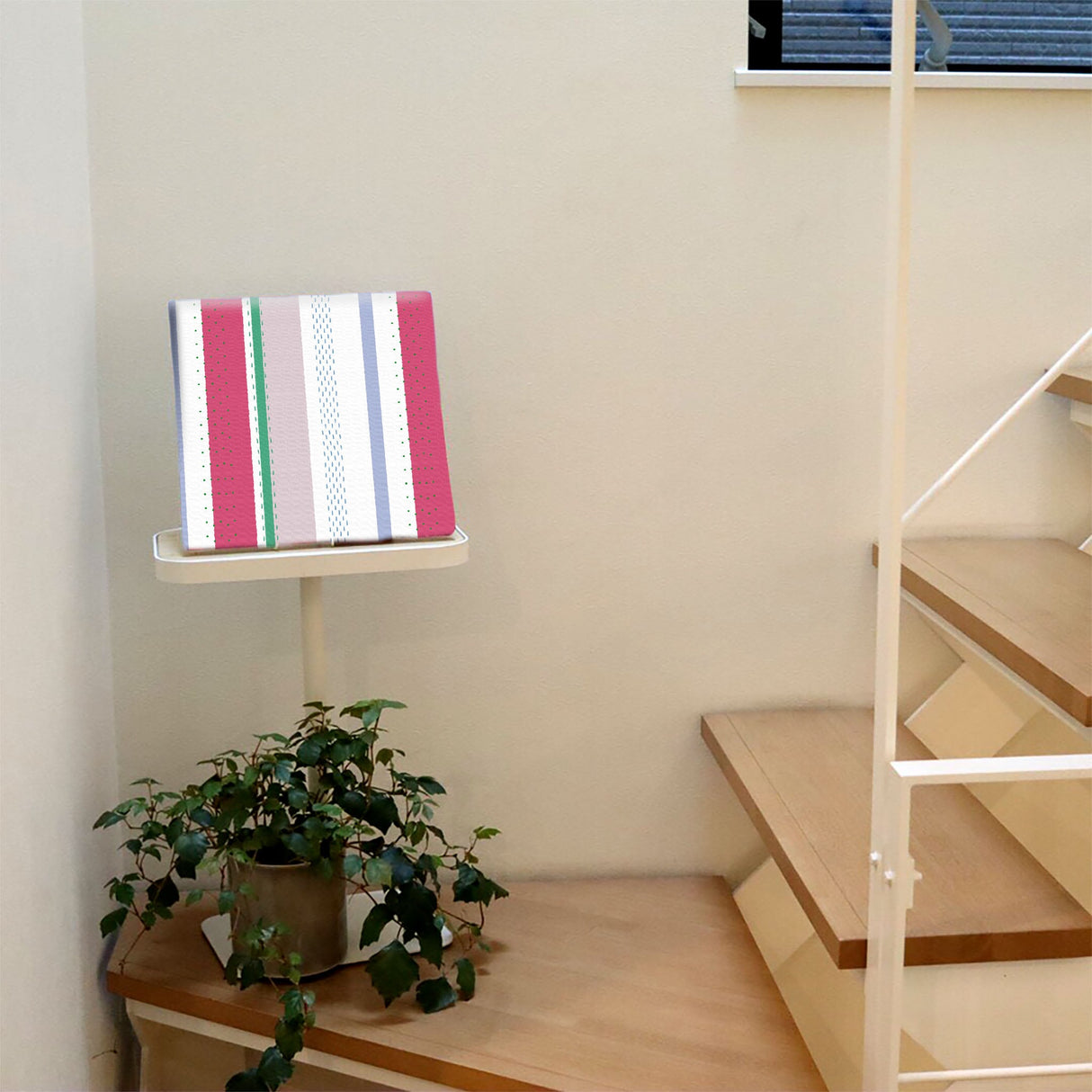 Striped wooden frame fabric panel interior art pat-0087