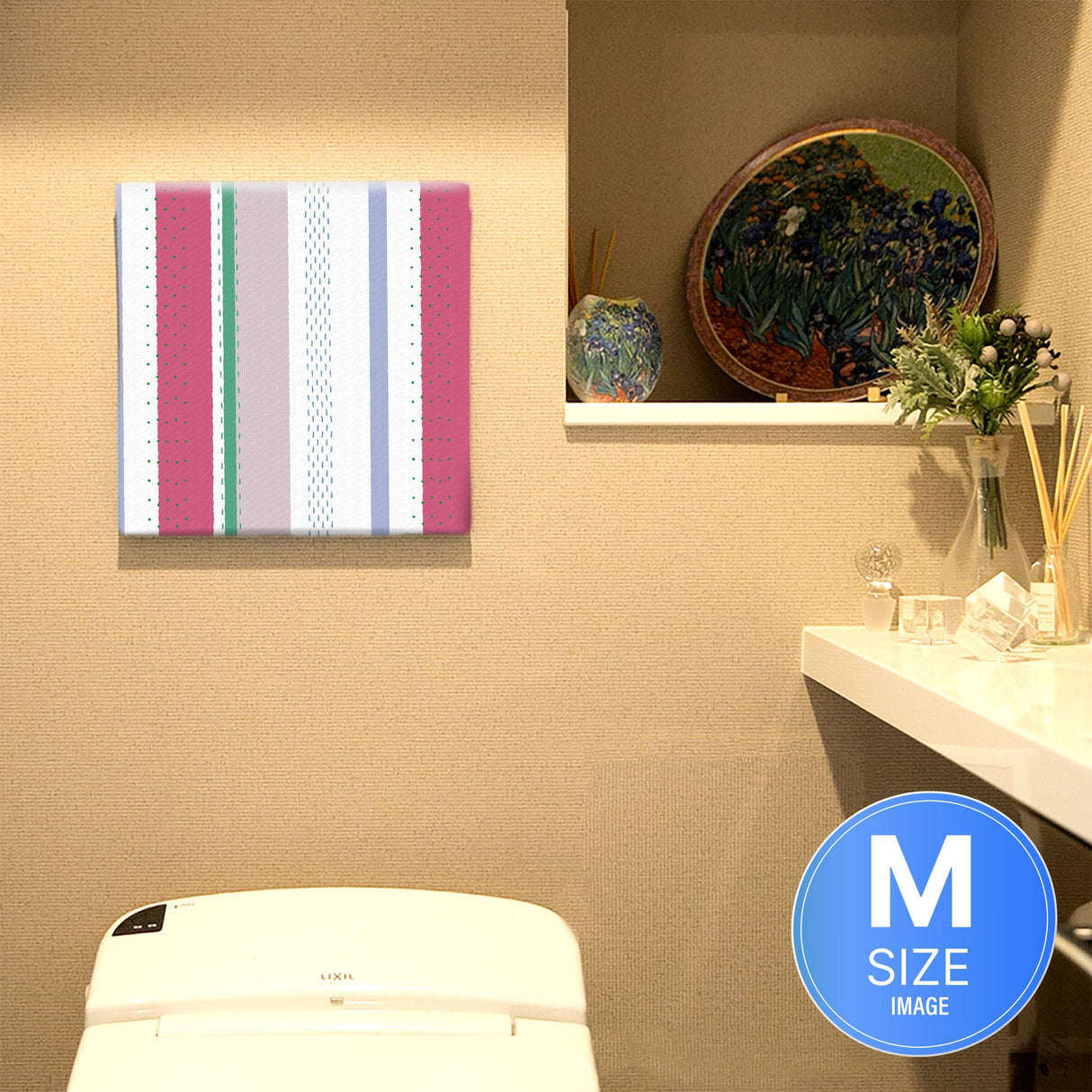 Striped wooden frame fabric panel interior art pat-0087