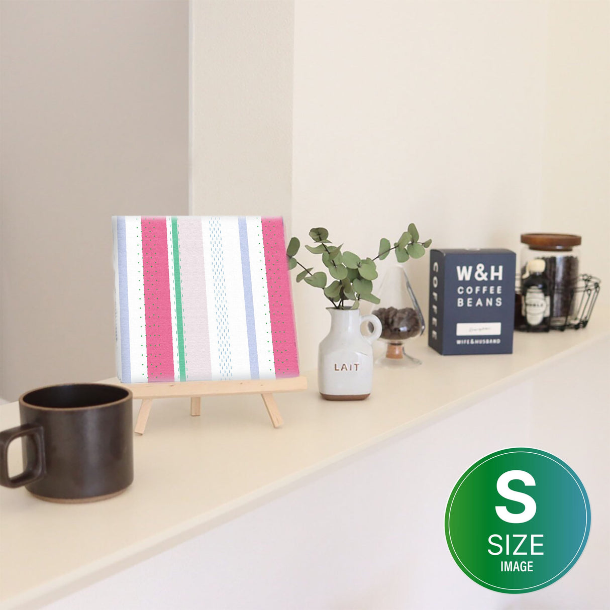 Striped wooden frame fabric panel interior art pat-0087