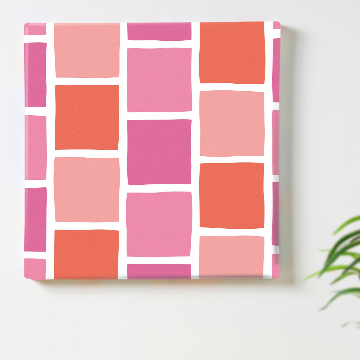 ピンクのタイルモチーフ・インテリア小物 アート 雑貨 pat-0118