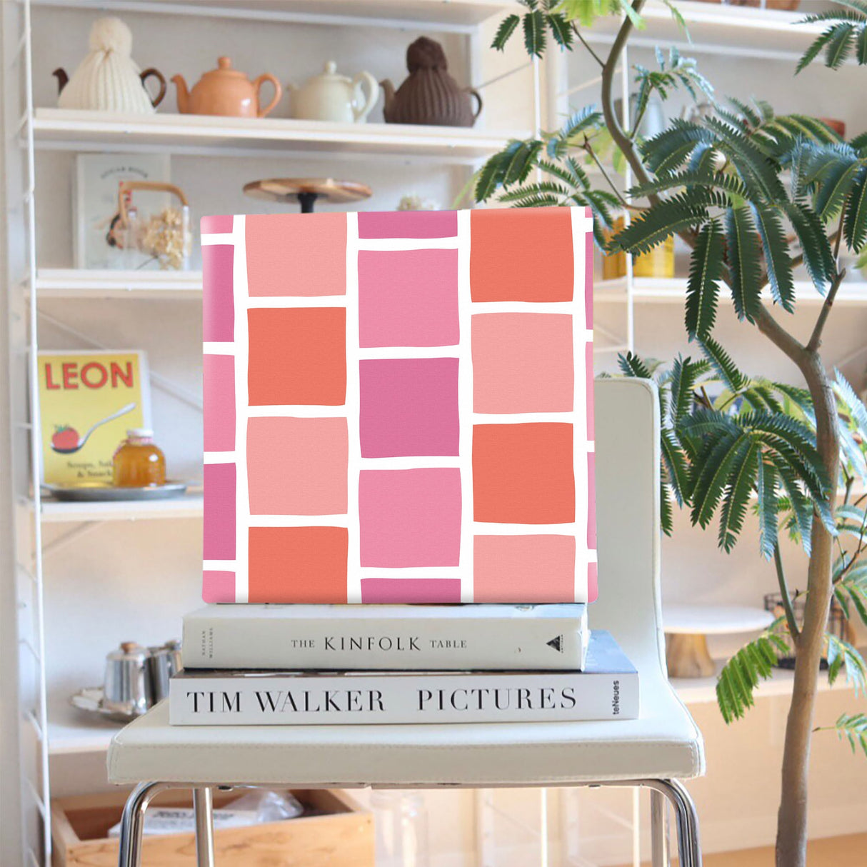 ピンクのタイルモチーフ・インテリア小物 アート 雑貨 pat-0118