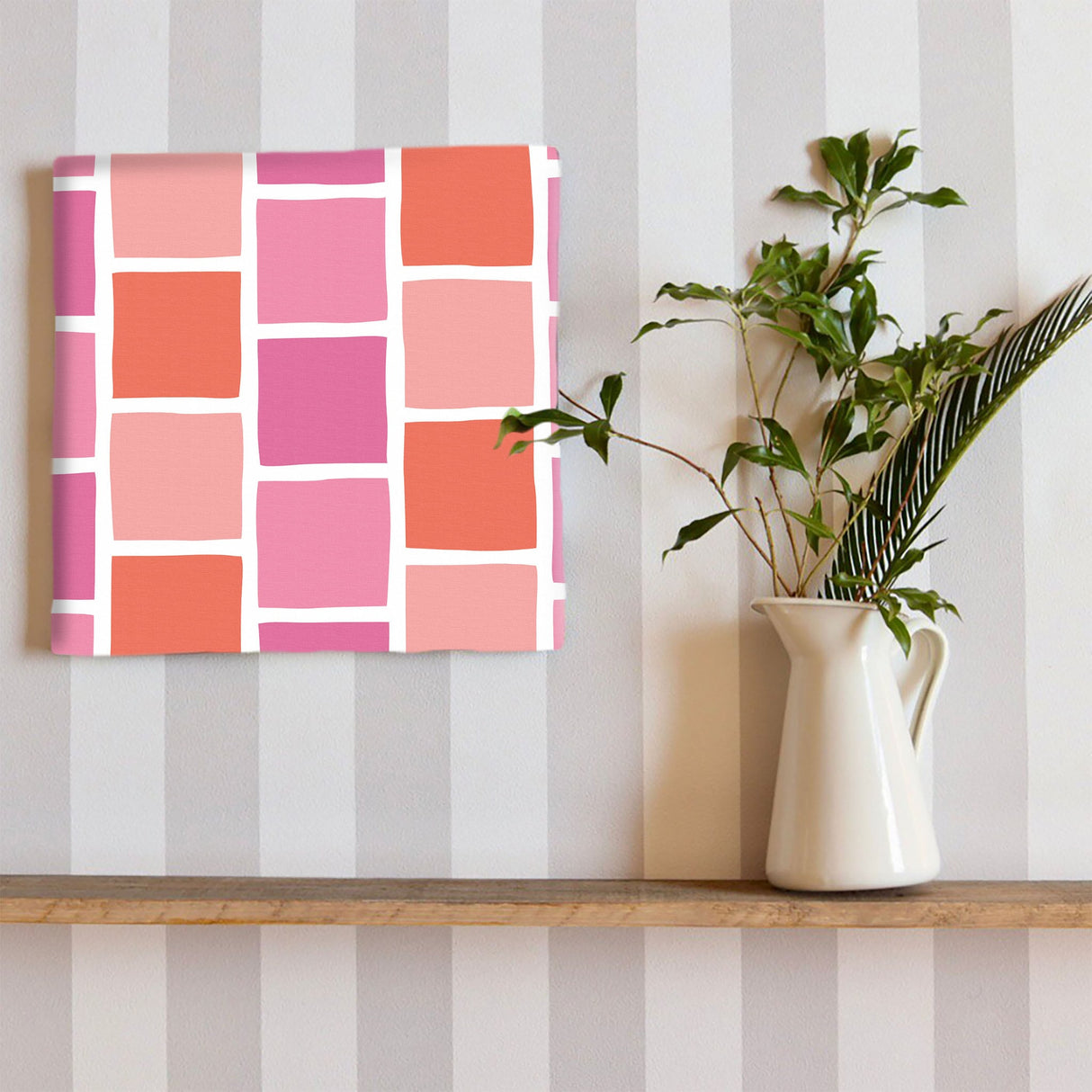 ピンクのタイルモチーフ・インテリア小物 アート 雑貨 pat-0118