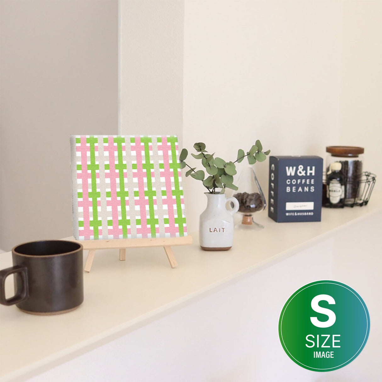 リビングにおすすめ、チェックのファブリックパネル 壁掛け アート pat-0137