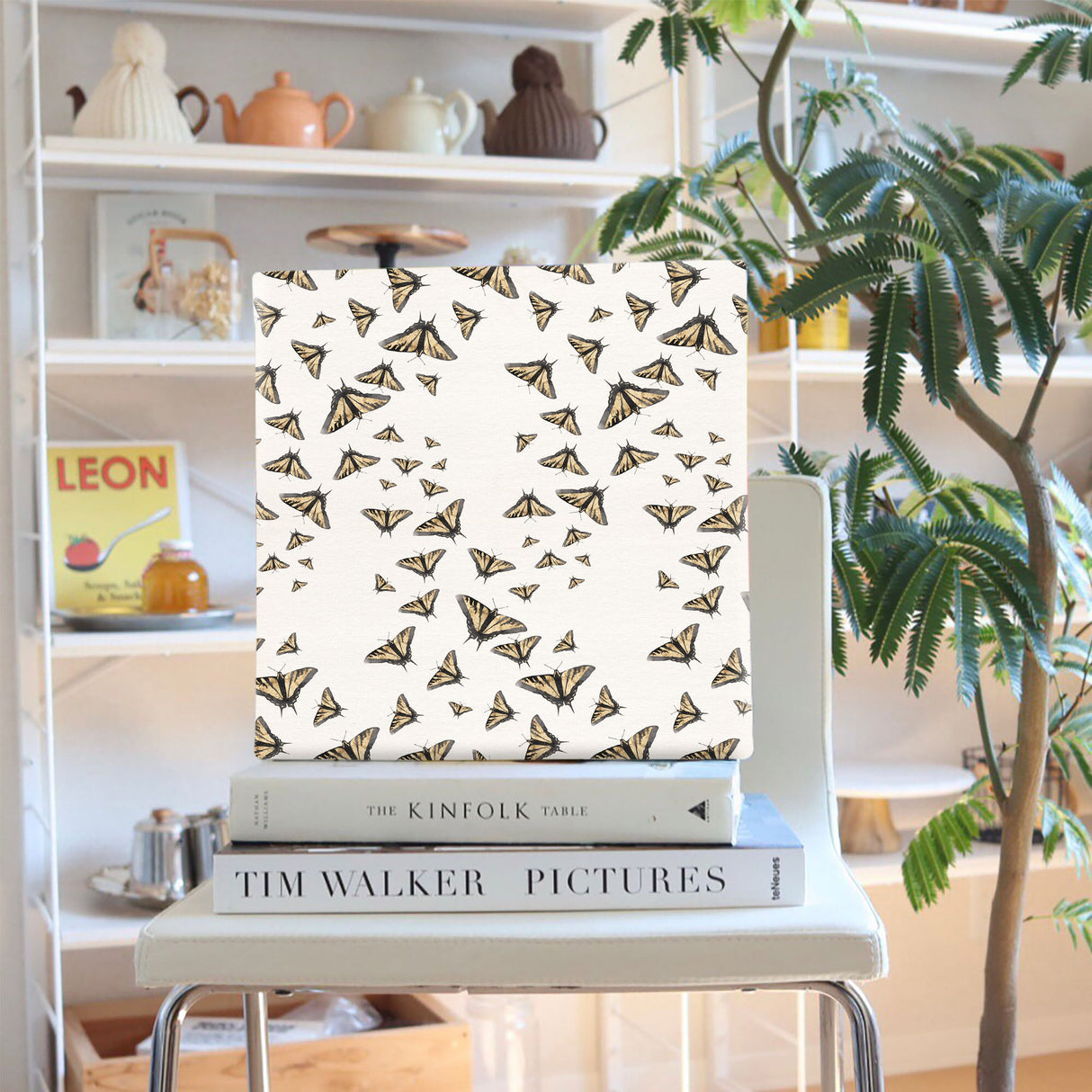 Butterfly pattern fabric panel Interior goods Art panel Canvas White Animal patt-2003-06