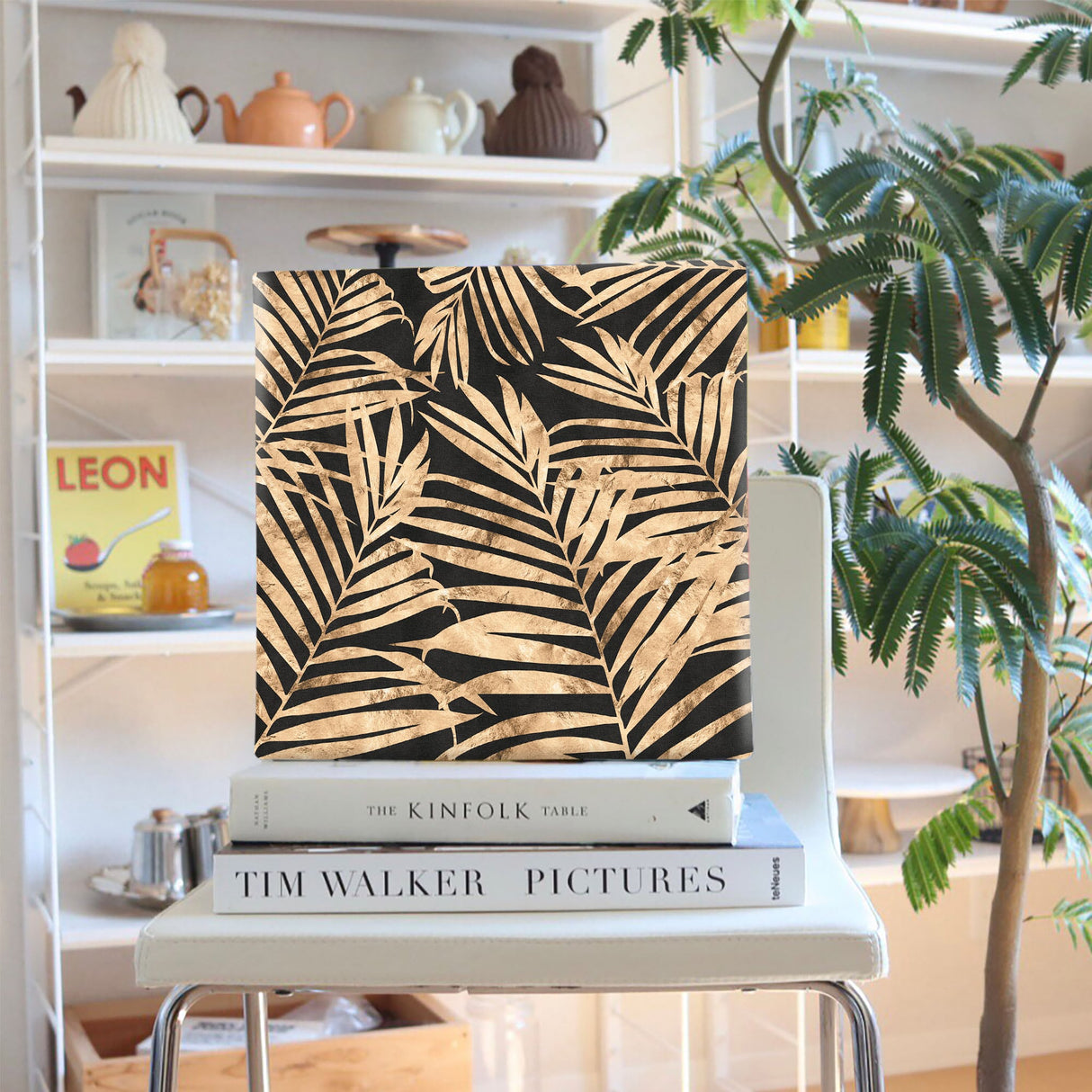 Botanical wall art, interior decoration, art panel, canvas, black, plants, patt-2003-08