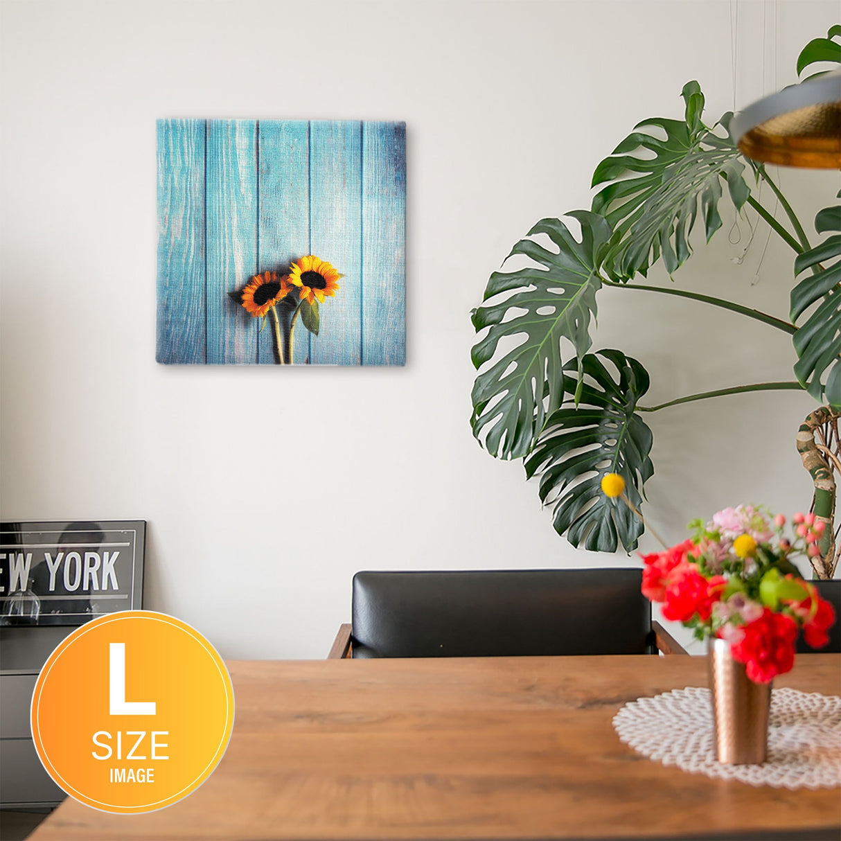 Flower Art Panel Interior Goods Art Panel Canvas Sunflower Blue poht-2205-03