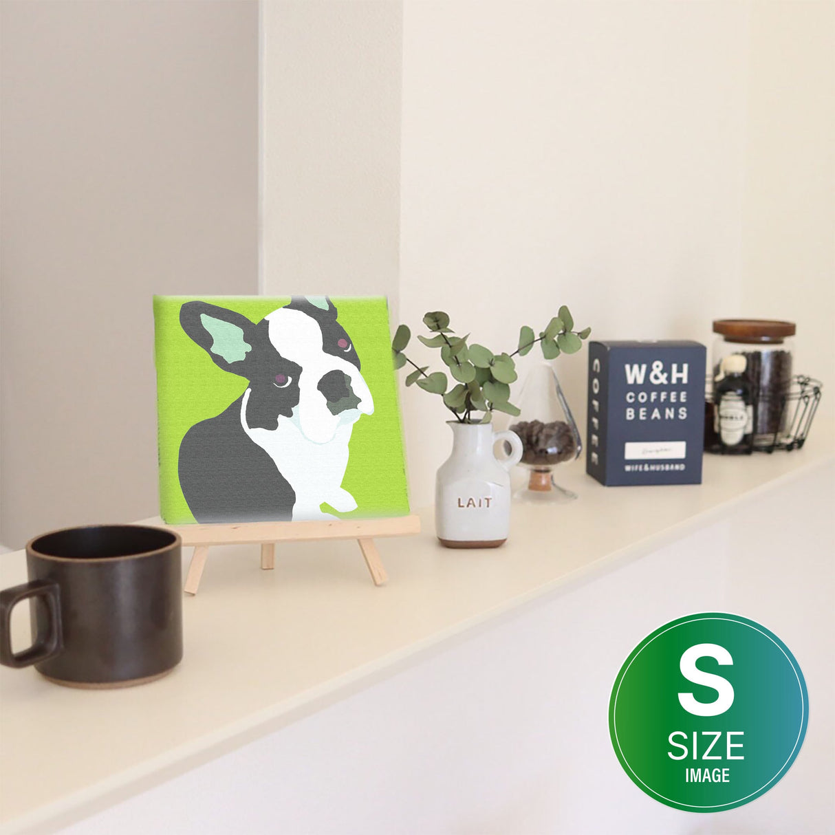 犬モチーフ、フレンチブルドッグのインテリア小物 壁掛け アート pop-0030-grn