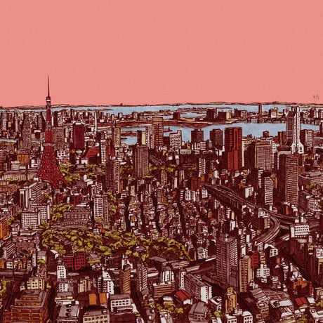 Fabric panel with a sketch of Tokyo at dusk Art Goods sbt-0002
