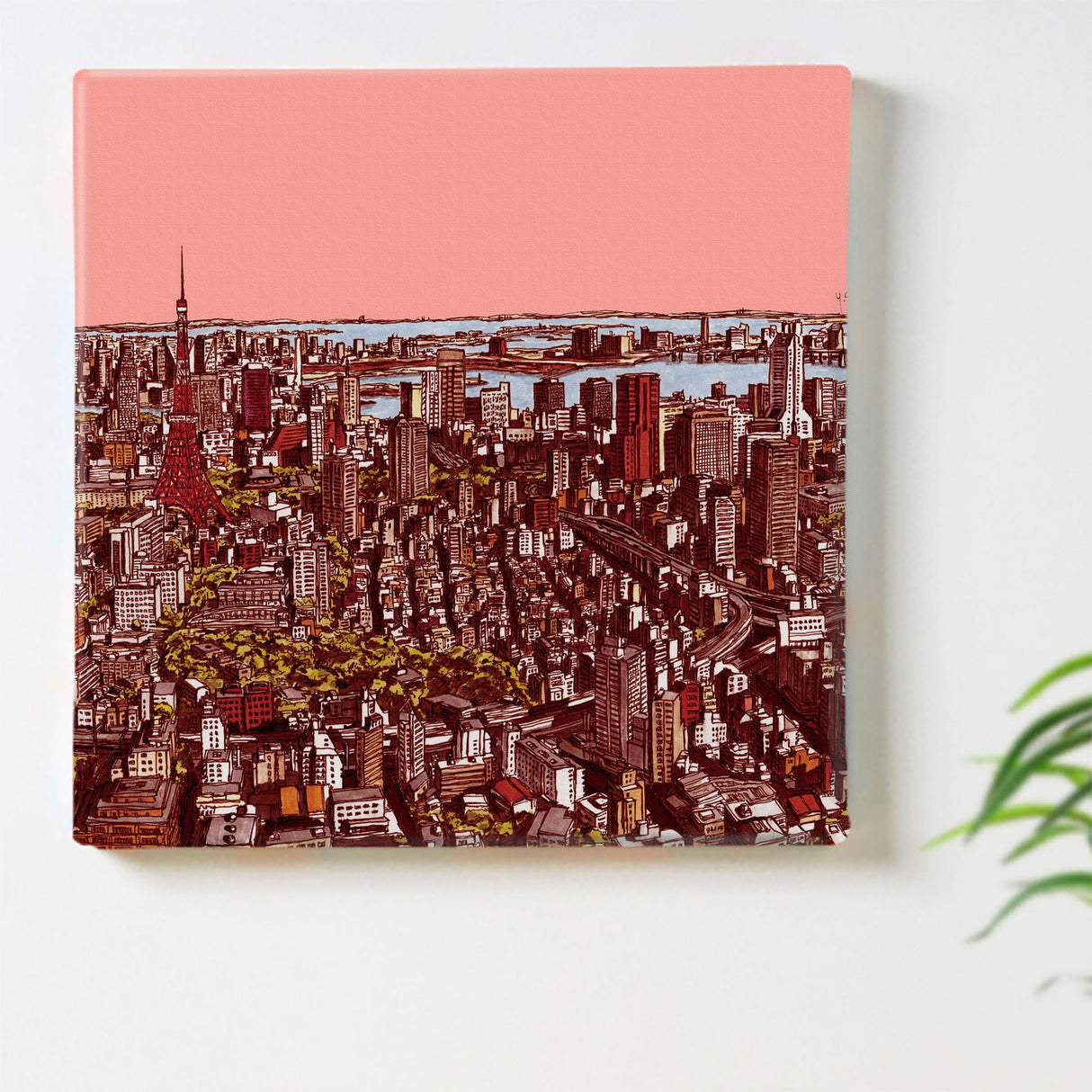 Fabric panel with a sketch of Tokyo at dusk Art Goods sbt-0002