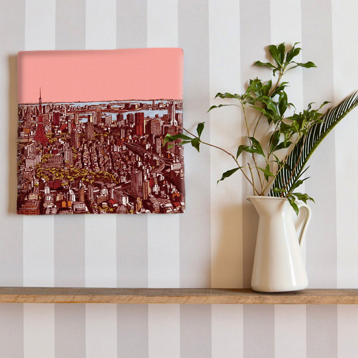 Fabric panel with a sketch of Tokyo at dusk Art Goods sbt-0002