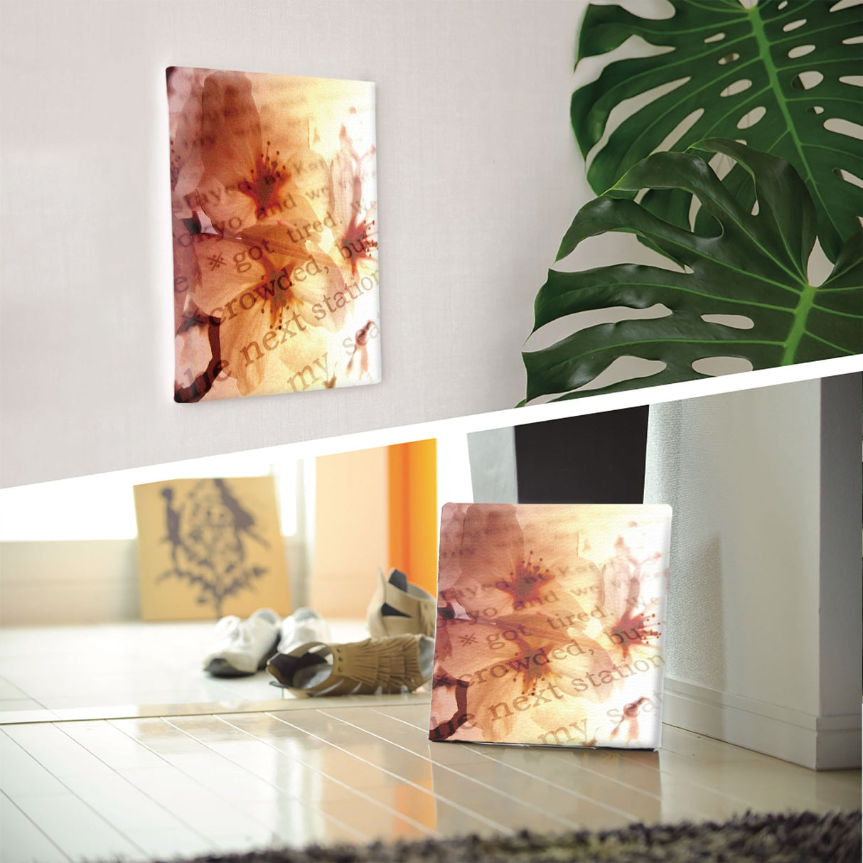 花とタイポグラフィのファブリックパネル 写真 壁掛け tnk-0001