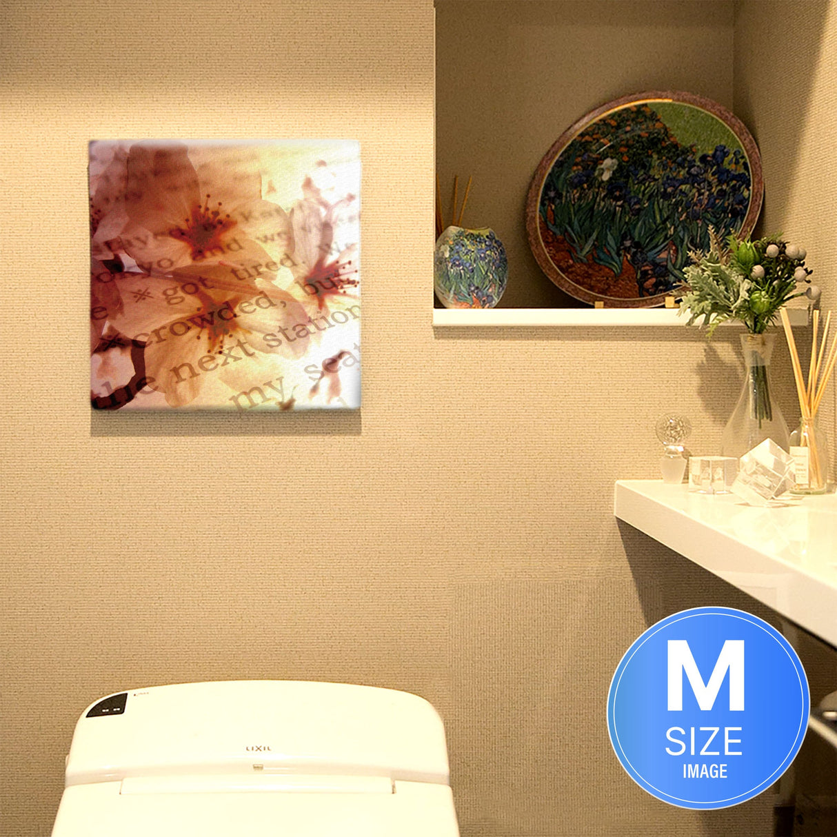 花とタイポグラフィのファブリックパネル 写真 壁掛け tnk-0001