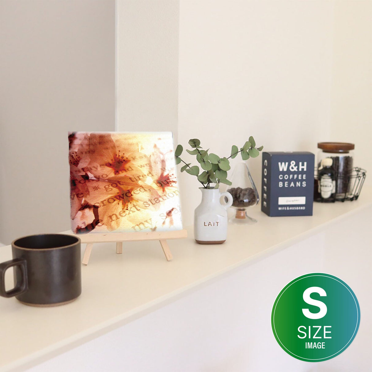 花とタイポグラフィのファブリックパネル 写真 壁掛け tnk-0001