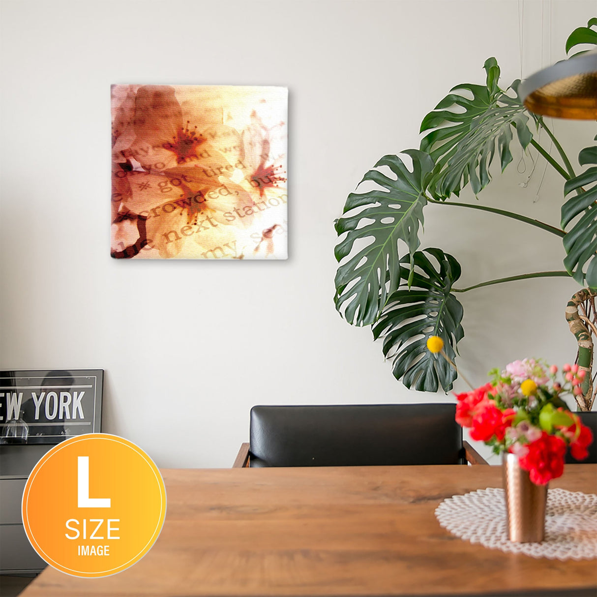 花とタイポグラフィのファブリックパネル 写真 壁掛け tnk-0001