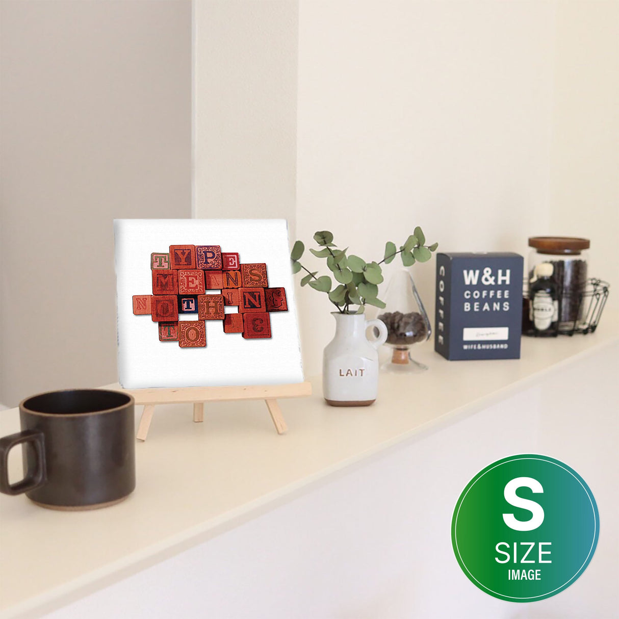 Perfect for the living room, typographic fabric panel interior art typ-0010