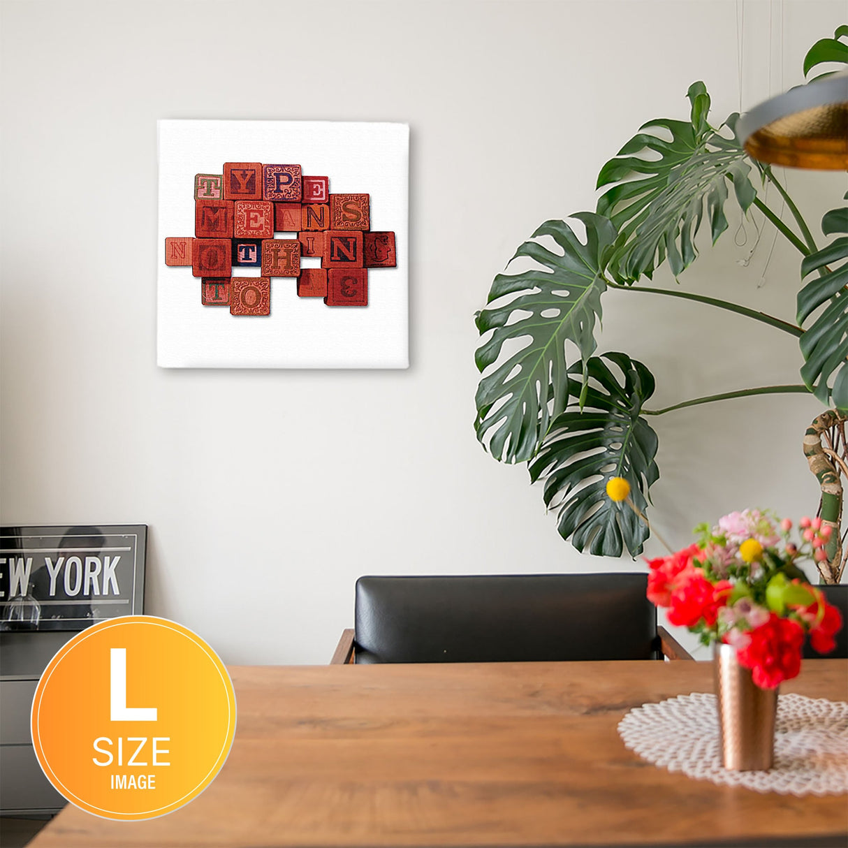 Perfect for the living room, typographic fabric panel interior art typ-0010